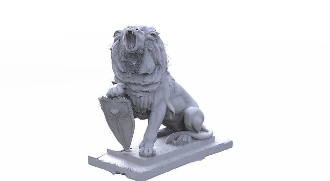 Lion statue with shield 3D model