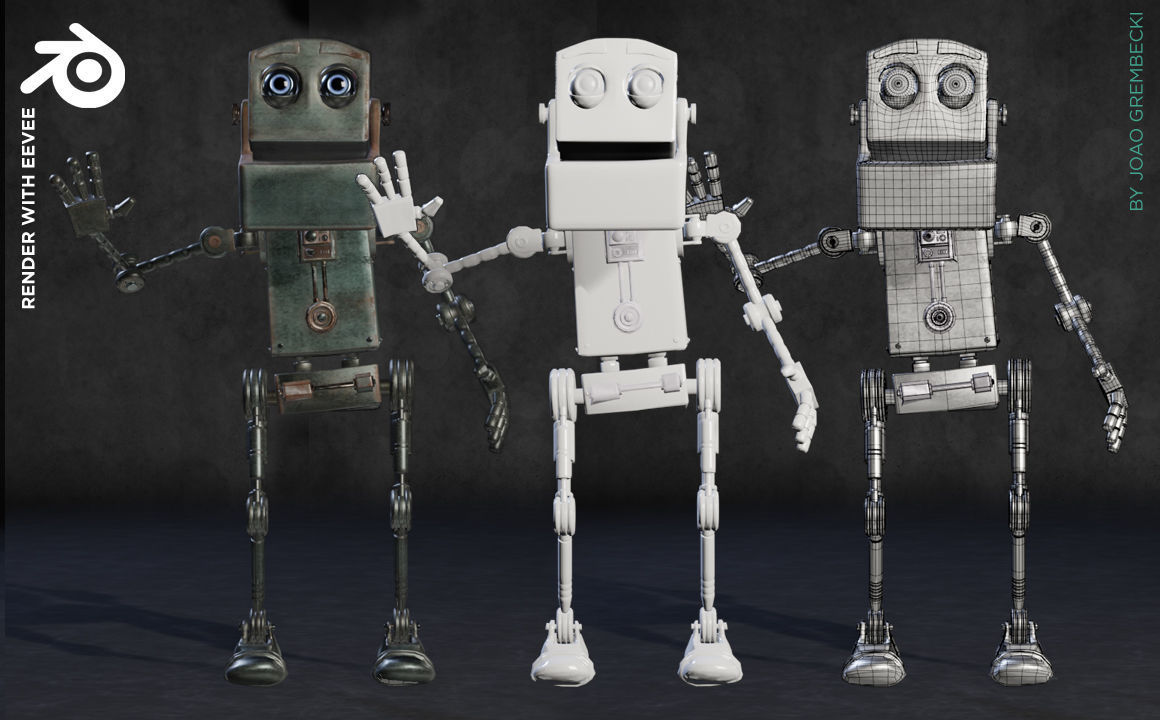 Square Robot Low-poly 3D model_10