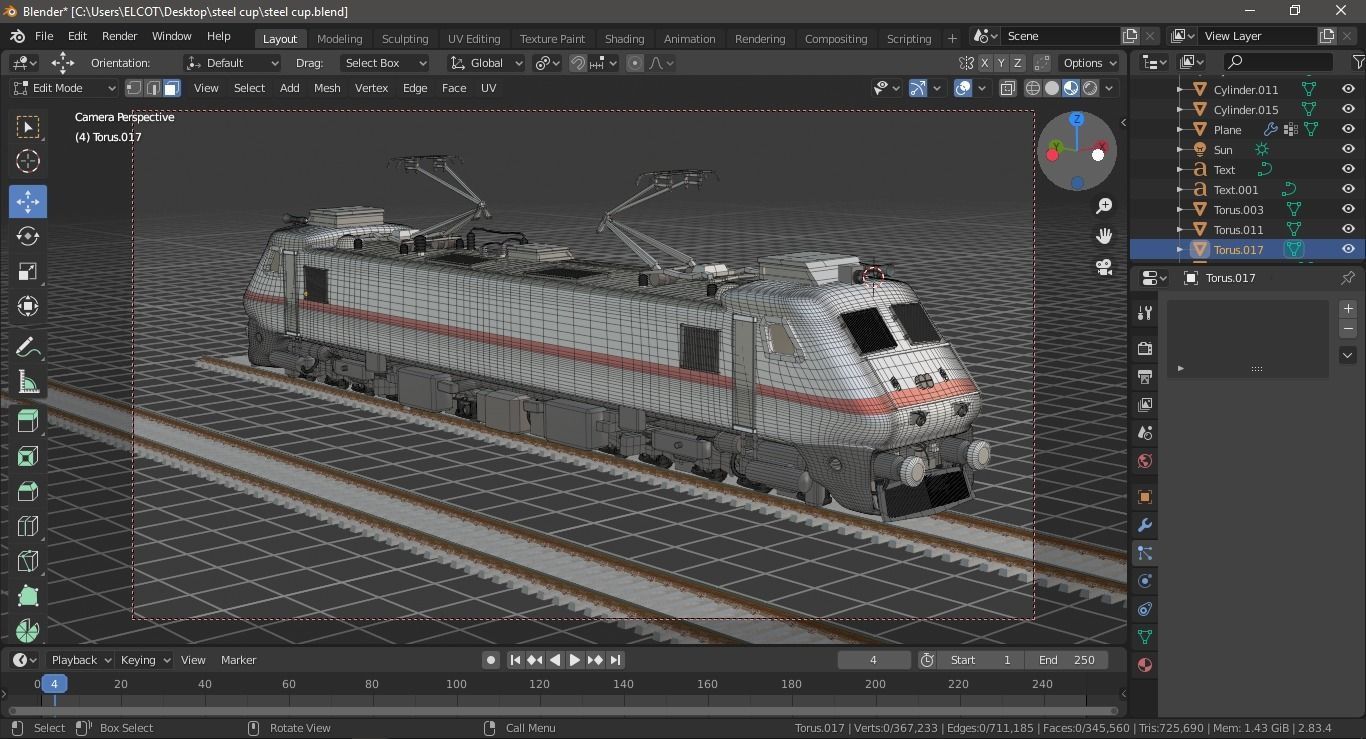 WAP 7 electric train on tracks Free 3D model_2
