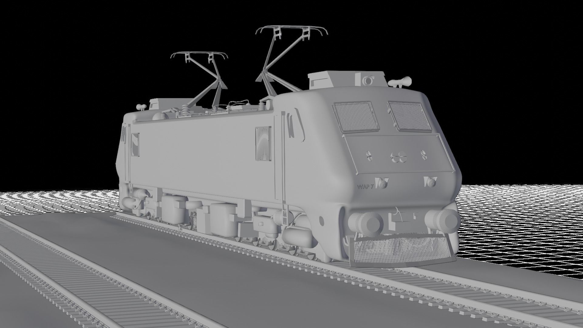 WAP 7 electric train on tracks Free 3D model_7