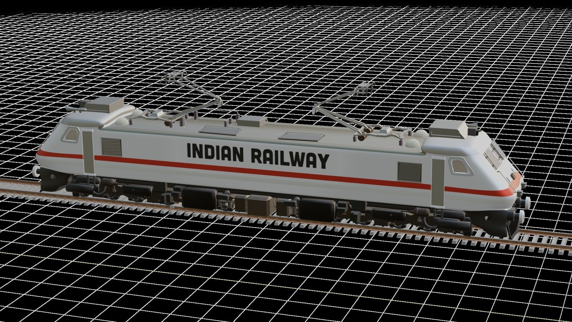 WAP 7 electric train on tracks Free 3D model_8