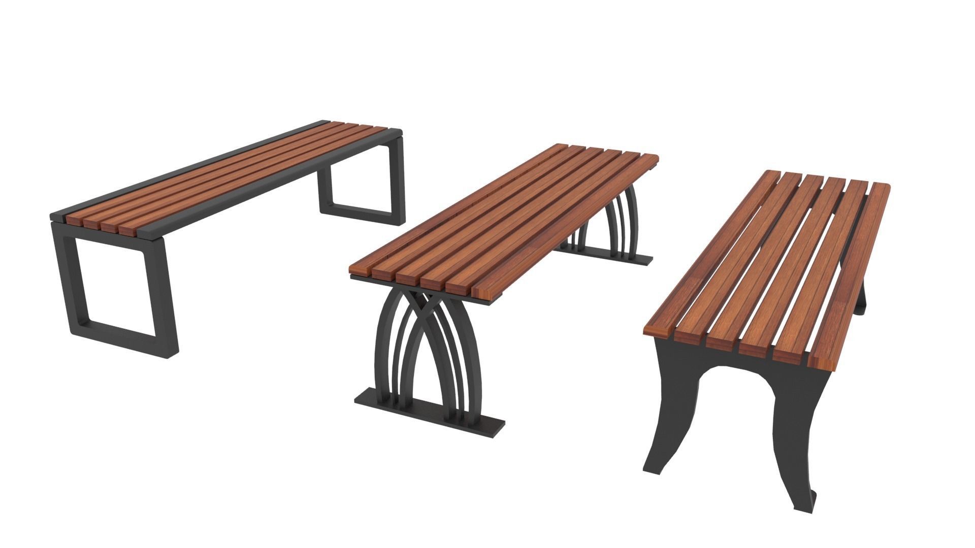 12 Bench Chairs Low-poly 3D model_13