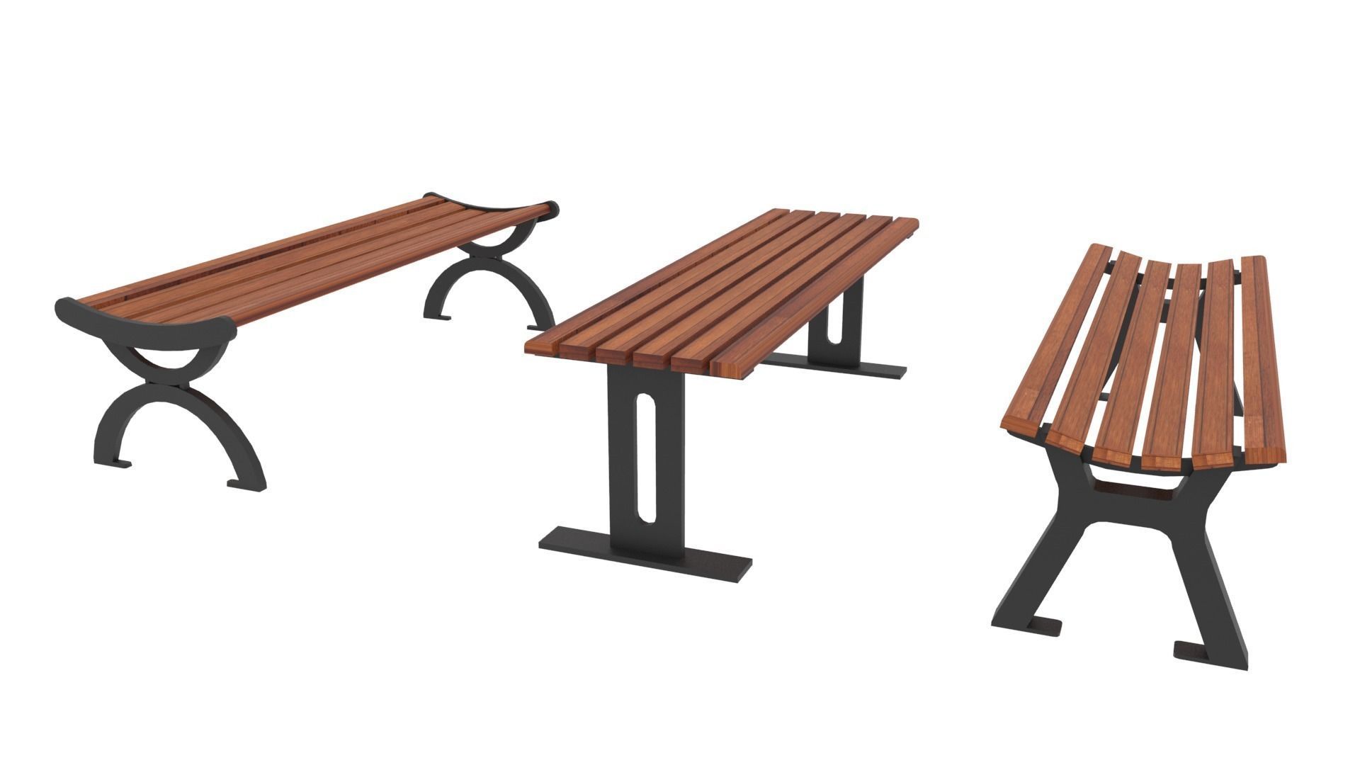 12 Bench Chairs Low-poly 3D model_14