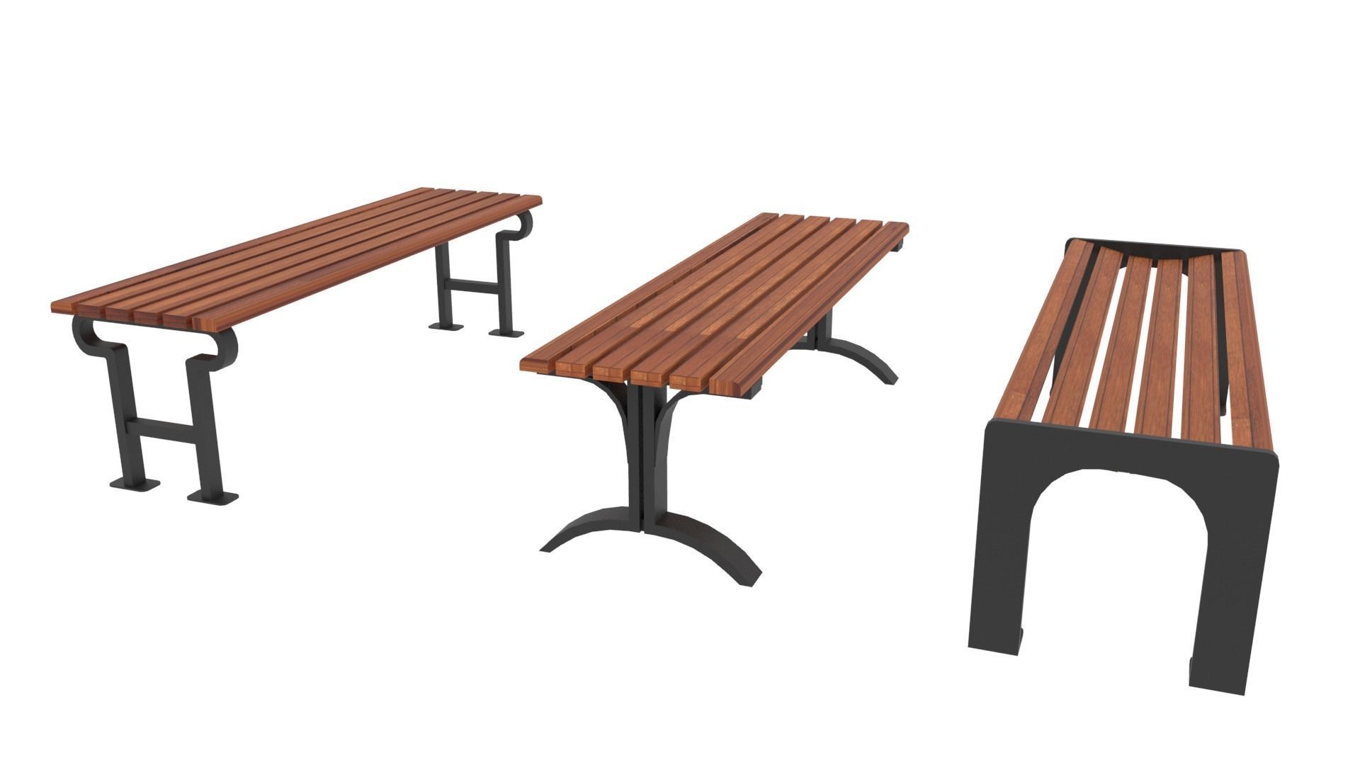 12 Bench Chairs Low-poly 3D model_15