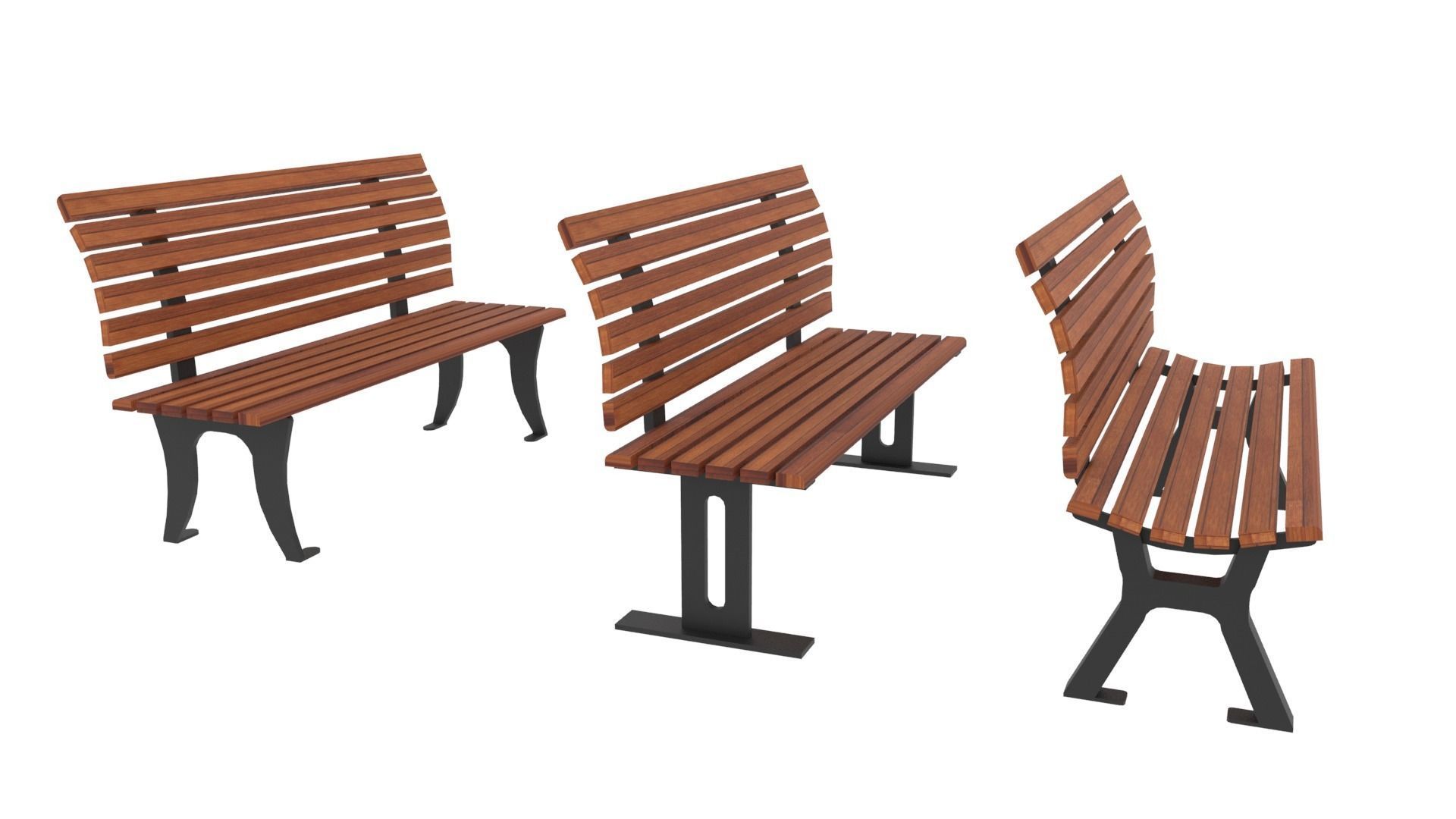 12 Bench Chairs Low-poly 3D model_16