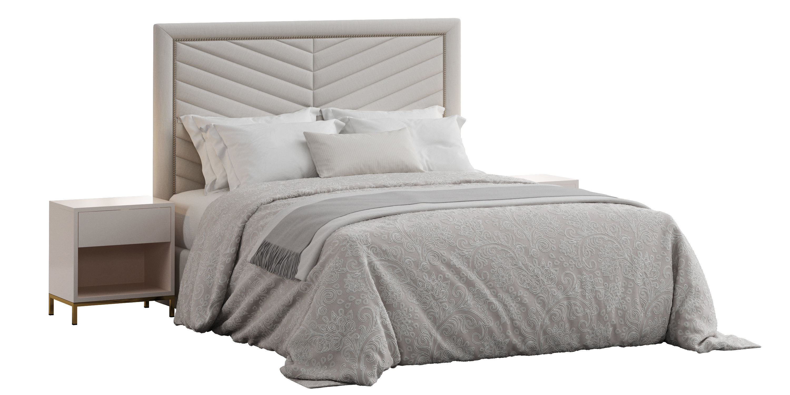 Rhys II Dovetail Tufted Nailhead Headboard Bed 3D model_0