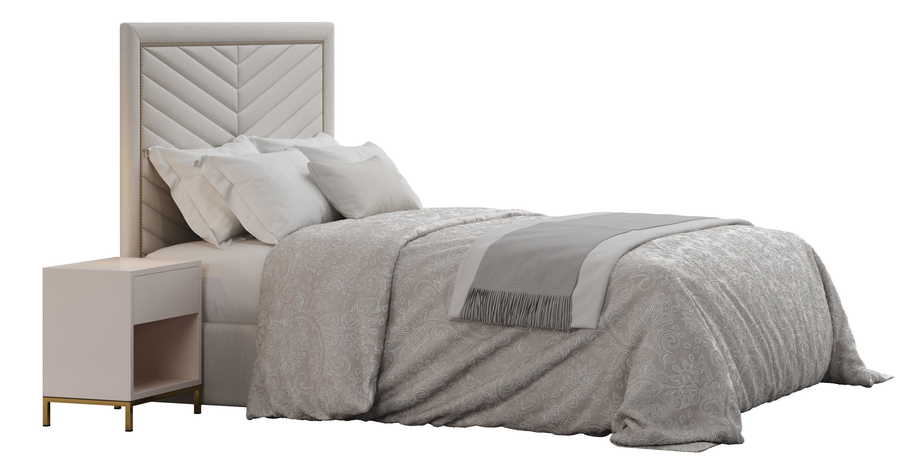 Rhys II Dovetail Tufted Nailhead Headboard Bed 3D model_2