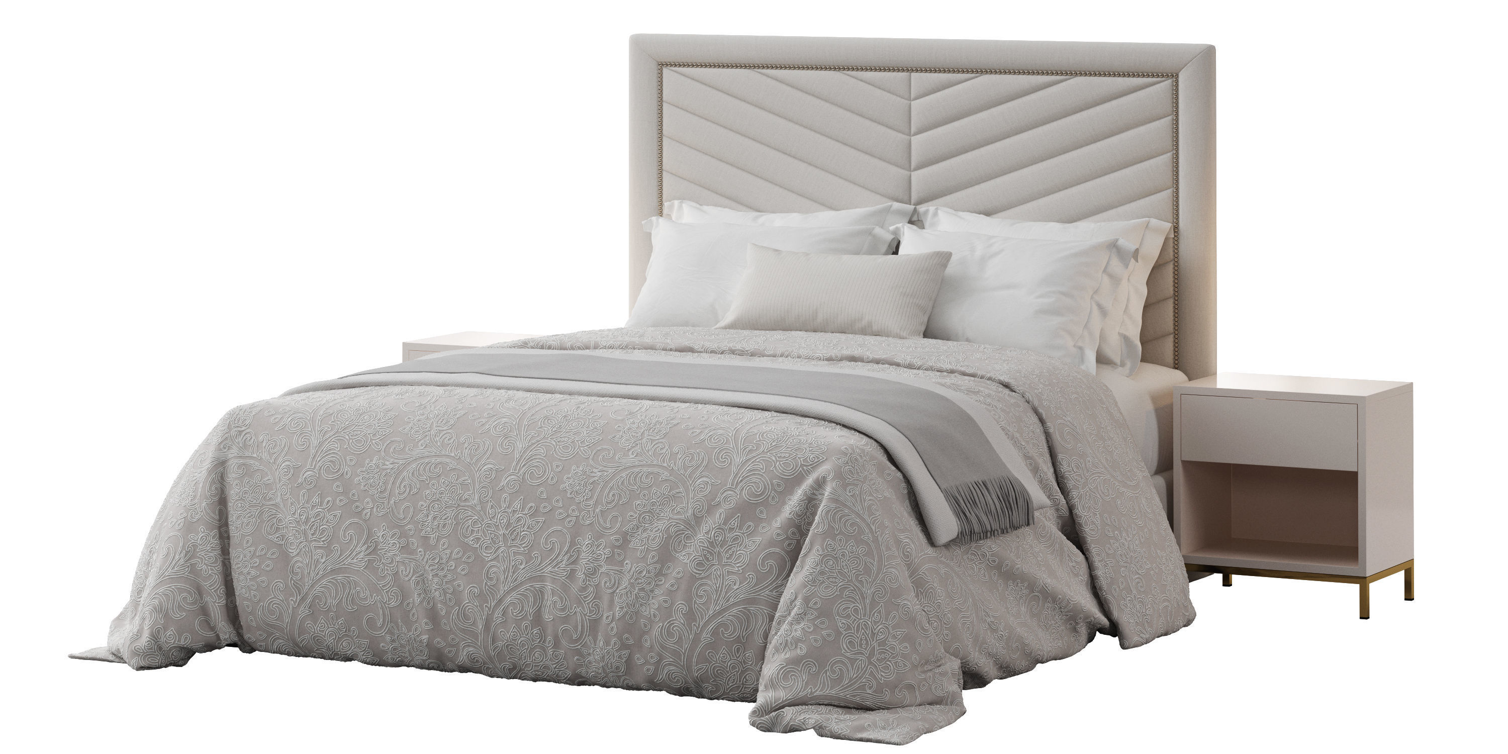 Rhys II Dovetail Tufted Nailhead Headboard Bed 3D model_3