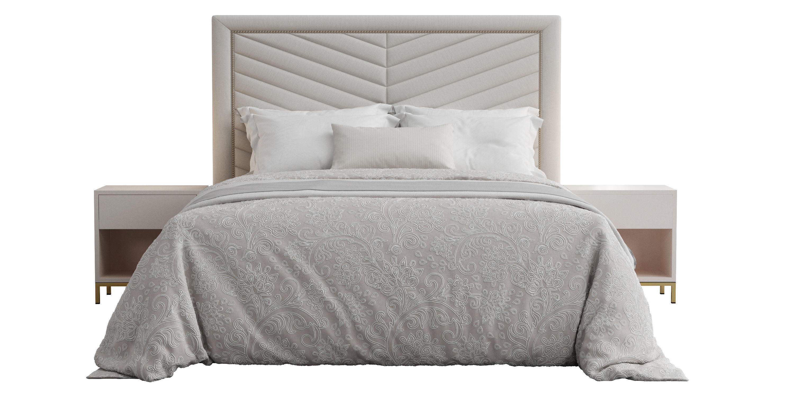 Rhys II Dovetail Tufted Nailhead Headboard Bed 3D model_1