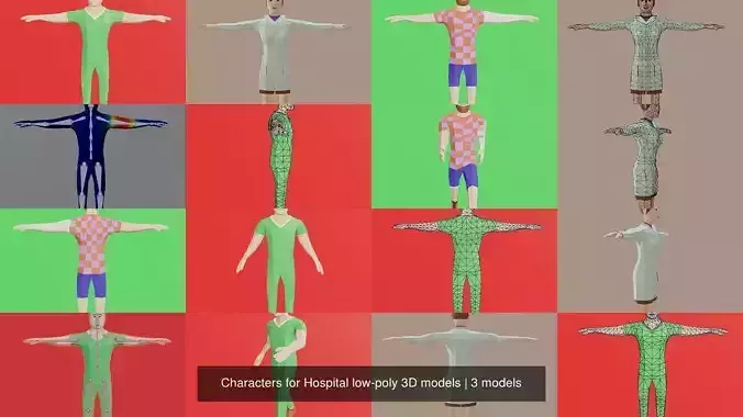 Characters for Hospital low-poly 3D models