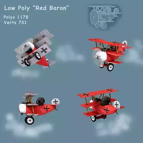 Low poly WW1 Red Baron Low-poly 3D model