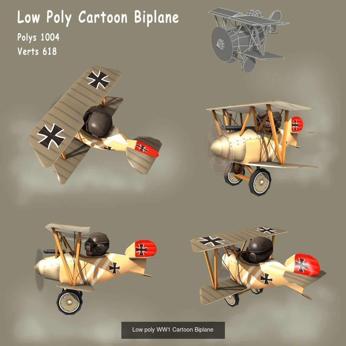 Low Poly WW1 Cartoon Planes 3D Model Collection_4
