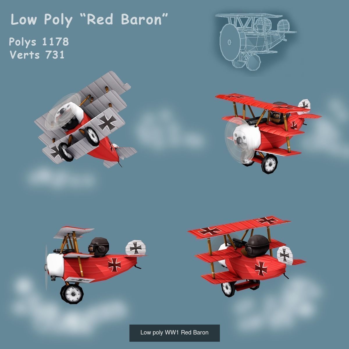 Low Poly WW1 Cartoon Planes 3D Model Collection_5