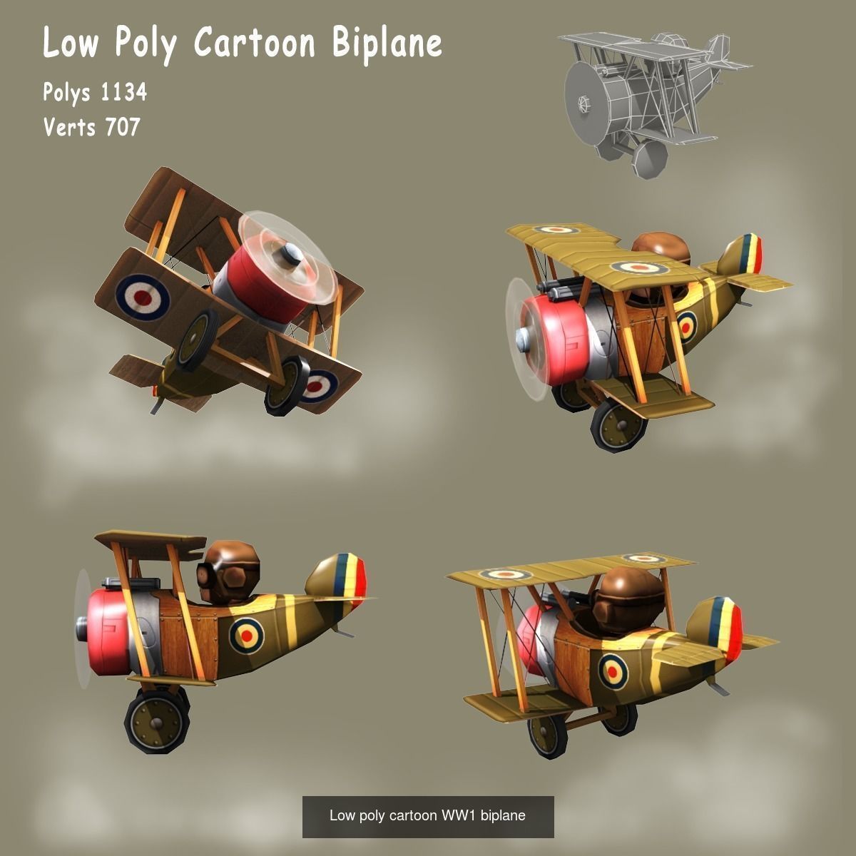 Low Poly WW1 Cartoon Planes 3D Model Collection_3