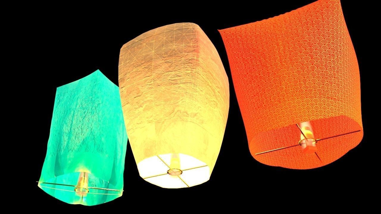 Chinese sky lantern 3D model_1