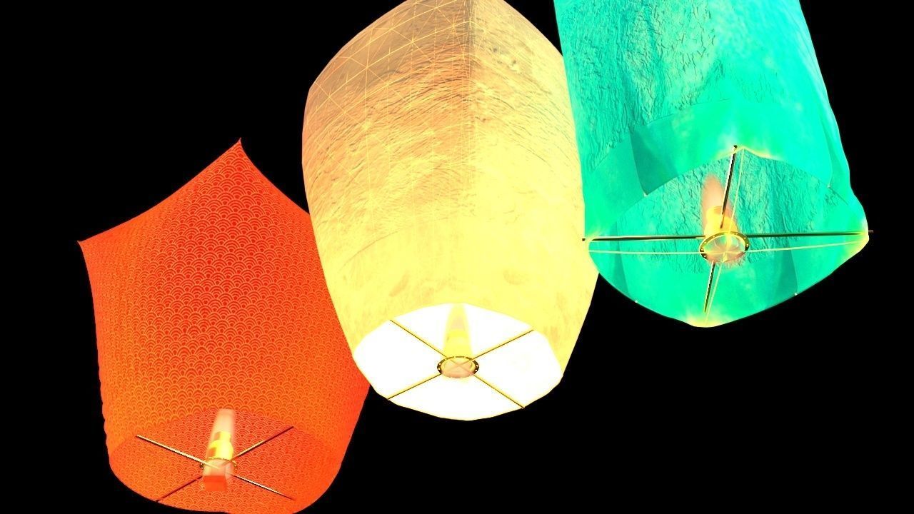 Chinese sky lantern 3D model_2