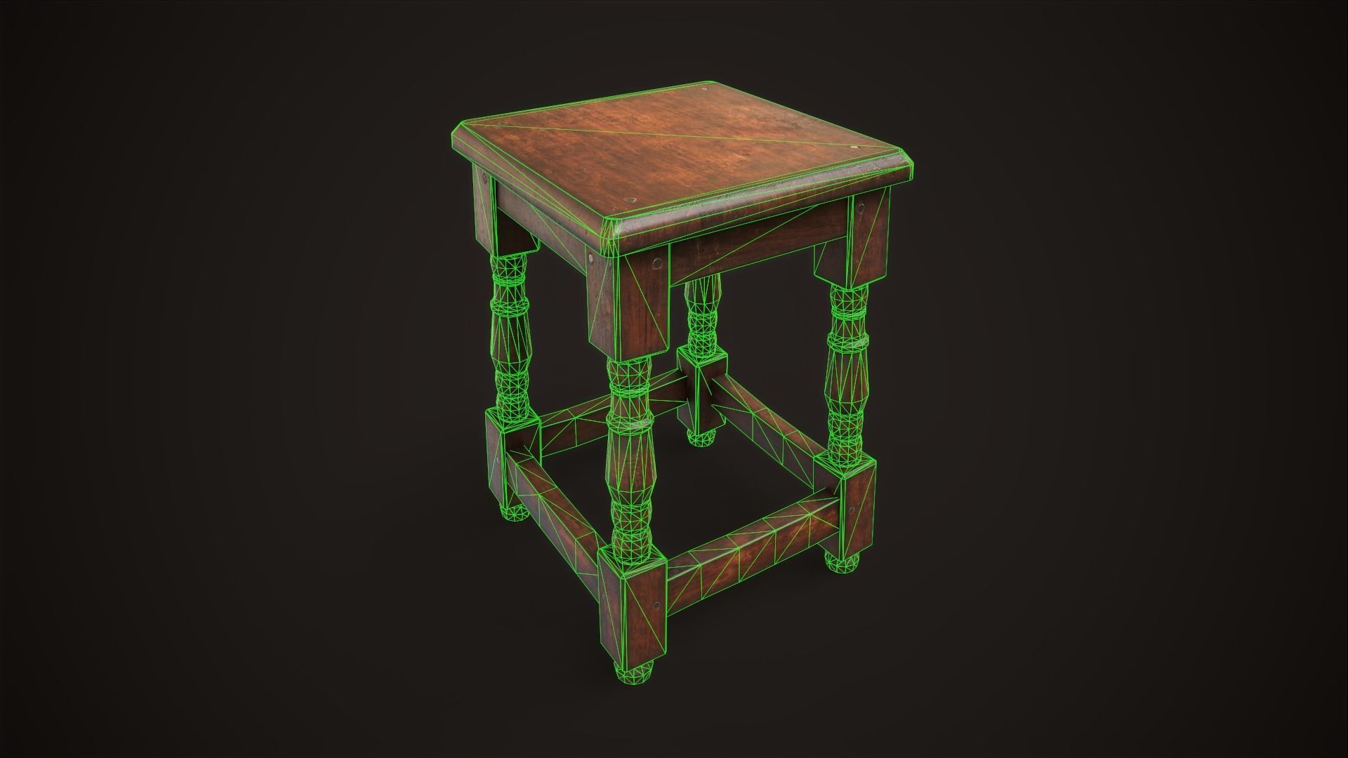Old medieval stool Low-poly 3D model_8