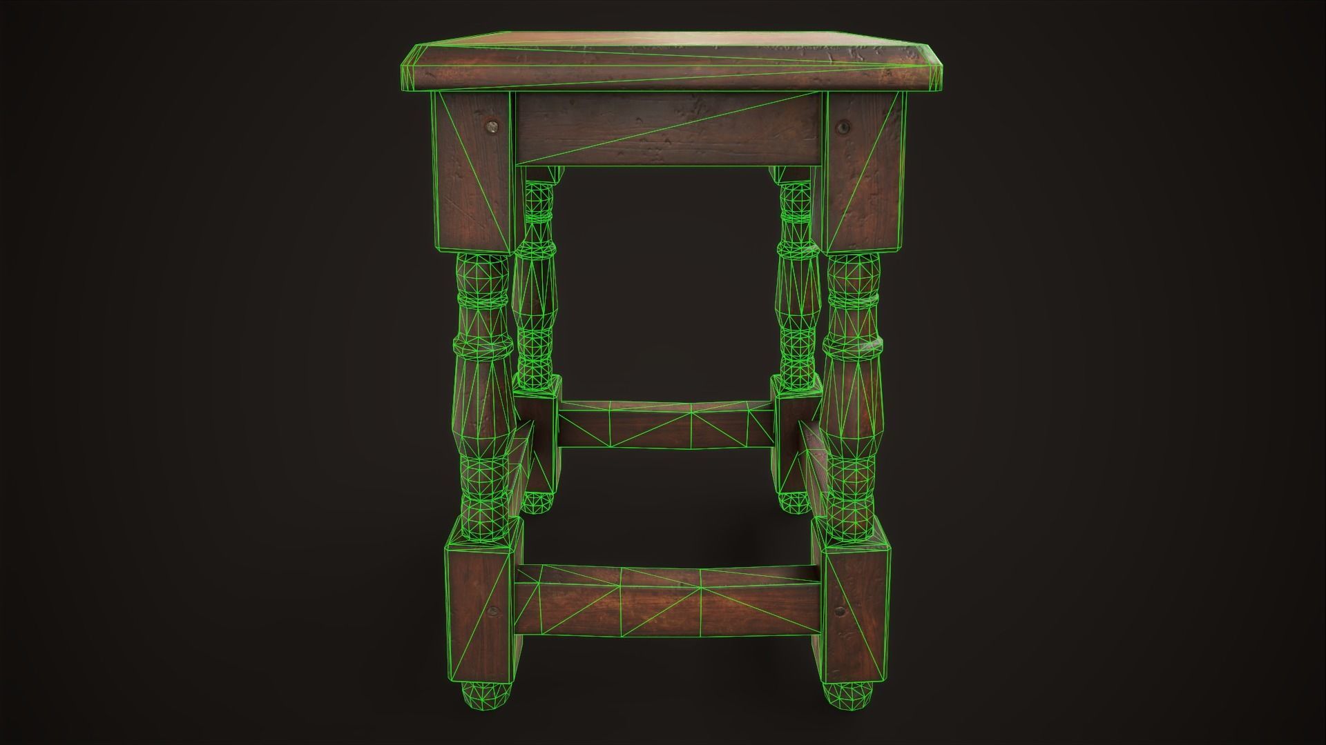 Old medieval stool Low-poly 3D model_9