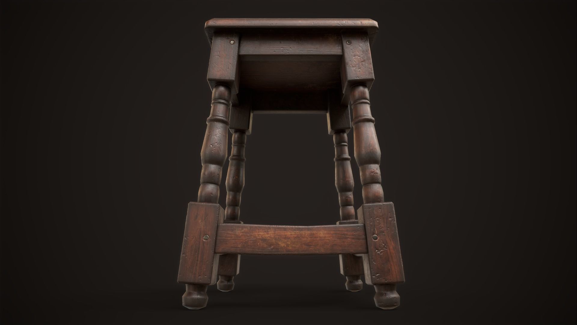Old medieval stool Low-poly 3D model_6