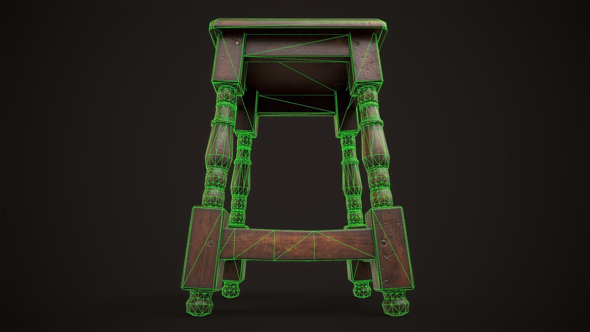 Old medieval stool Low-poly 3D model_10