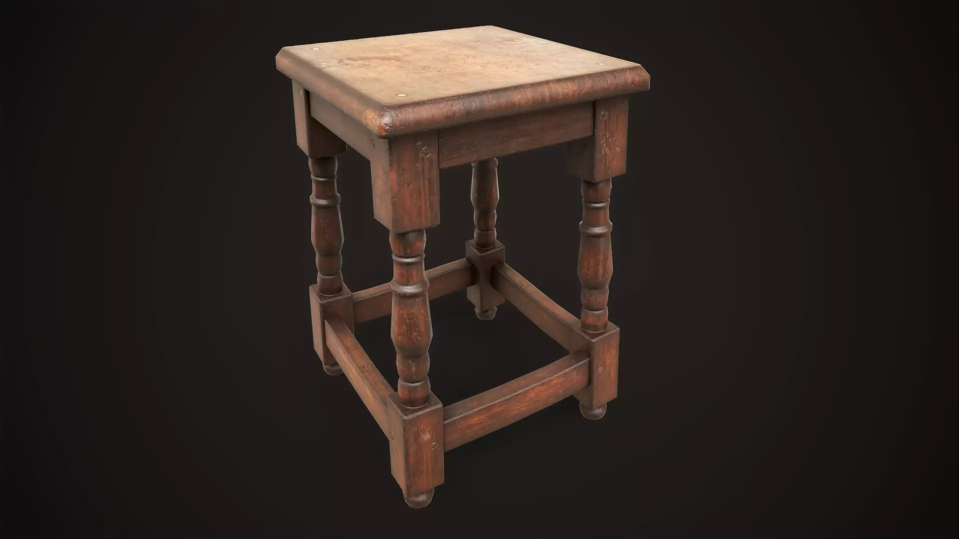 Old medieval stool Low-poly 3D model_0