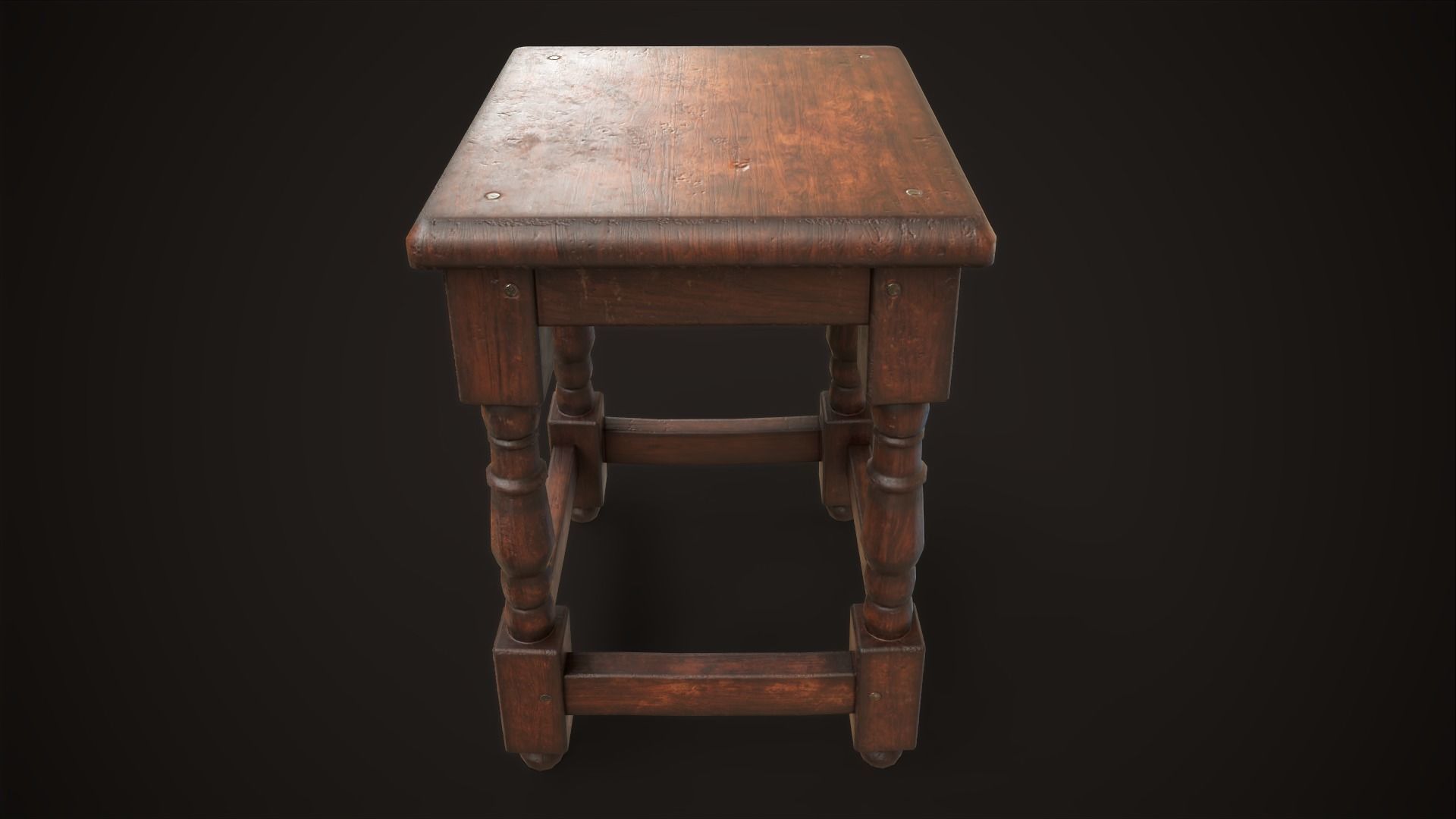 Old medieval stool Low-poly 3D model_2