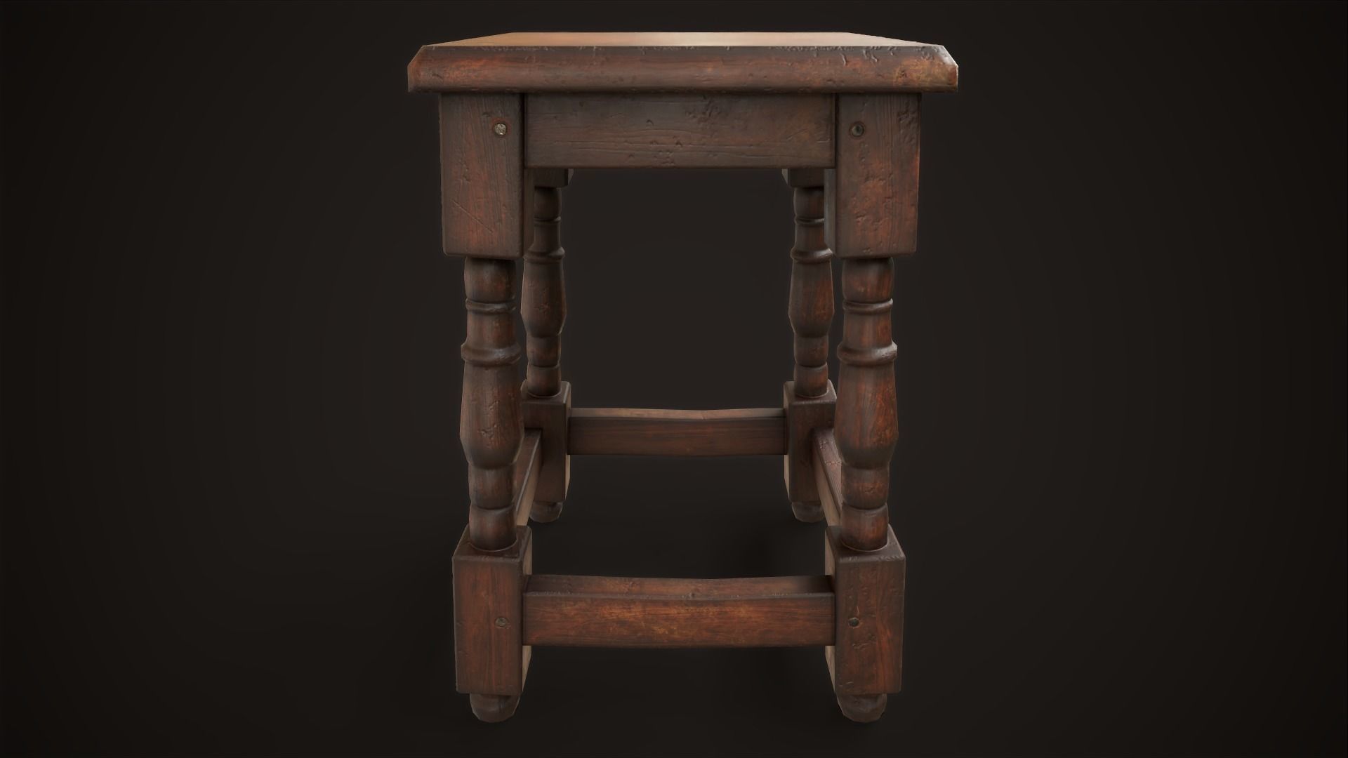 Old medieval stool Low-poly 3D model_4