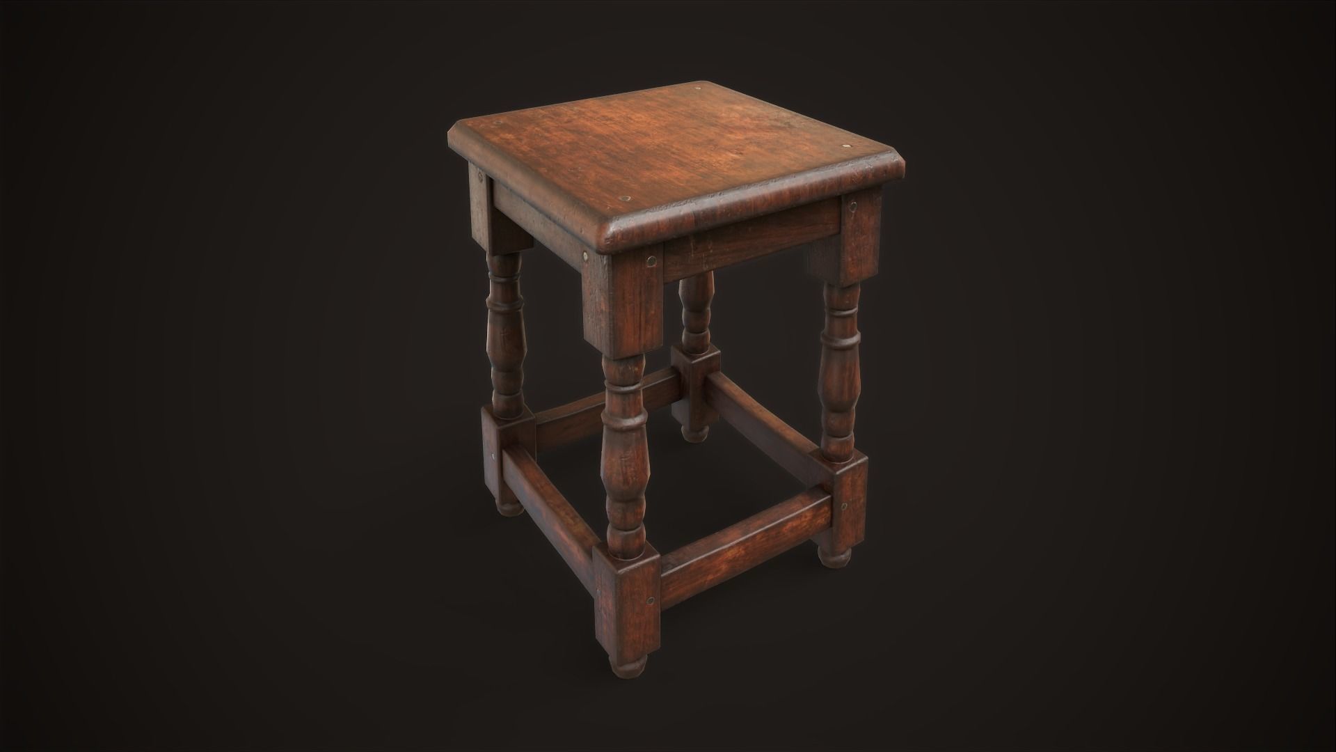 Old medieval stool Low-poly 3D model_1