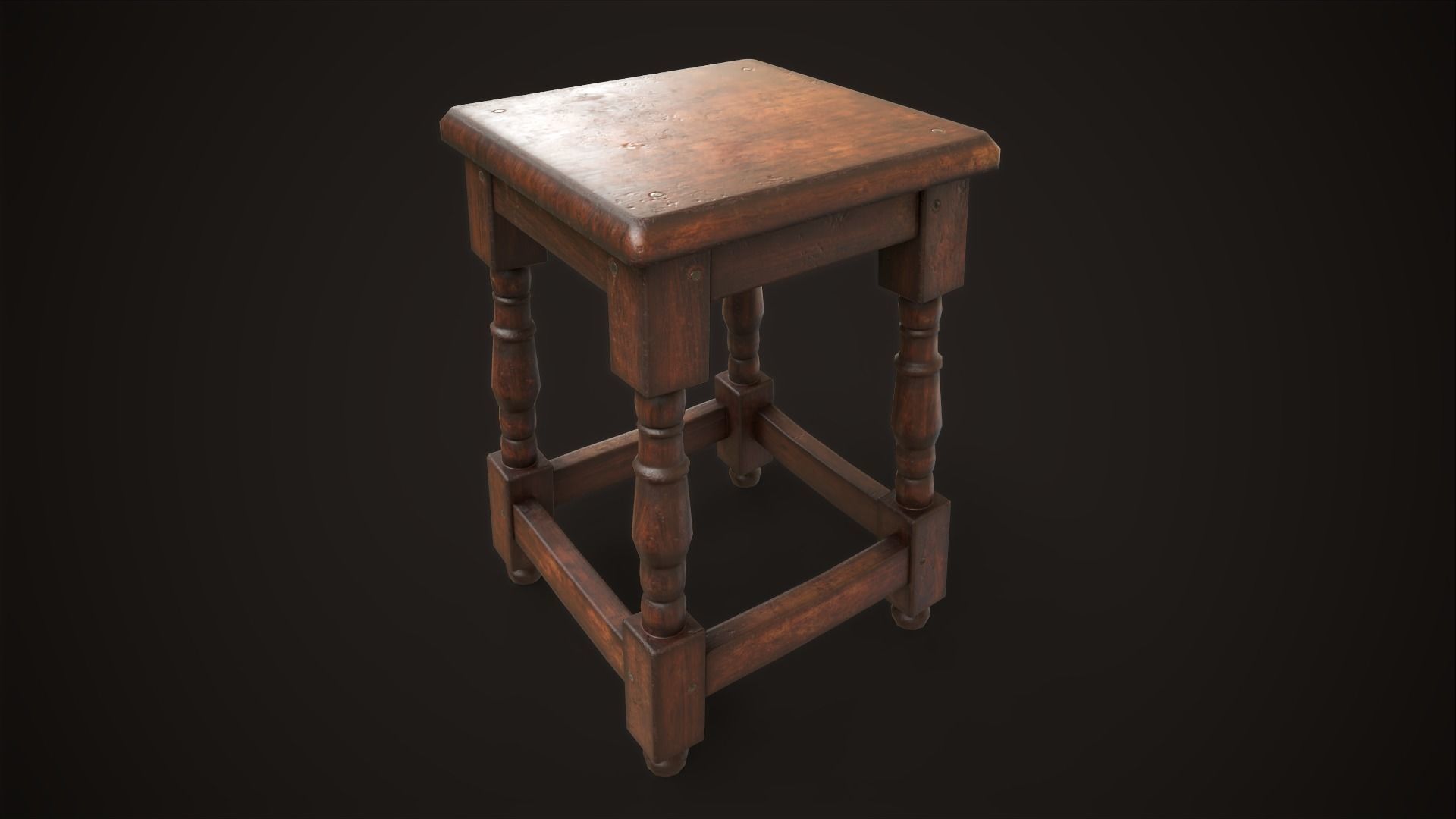 Old medieval stool Low-poly 3D model_3