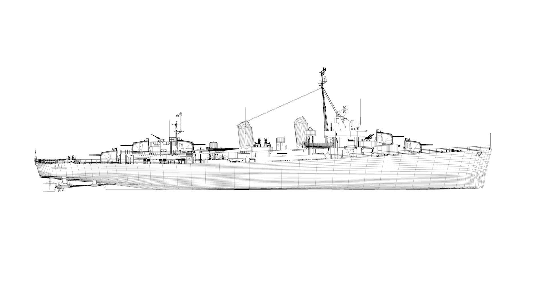 USS Kidd Destroyer DD-661 3D model_12