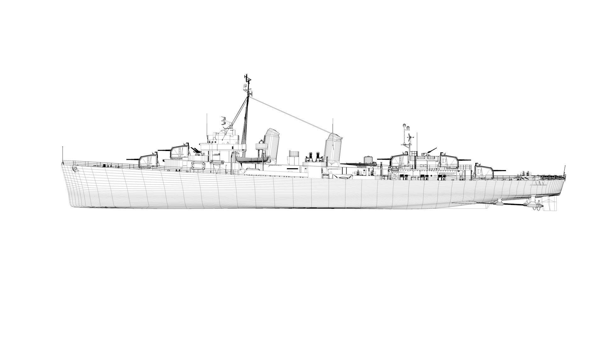 USS Kidd Destroyer DD-661 3D model_11