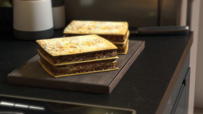 Lasagna stack of sandwiches on cutting board Low-poly 3D model