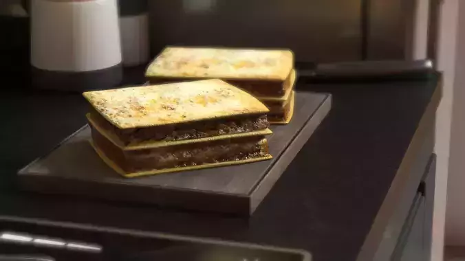 Lasagna stack of sandwiches on cutting board