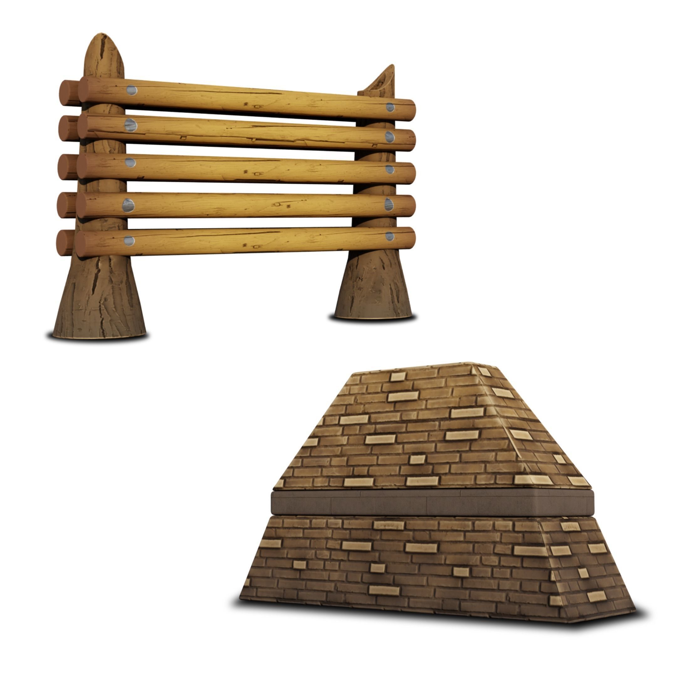 Stylized Walls Free low-poly 3D model_1