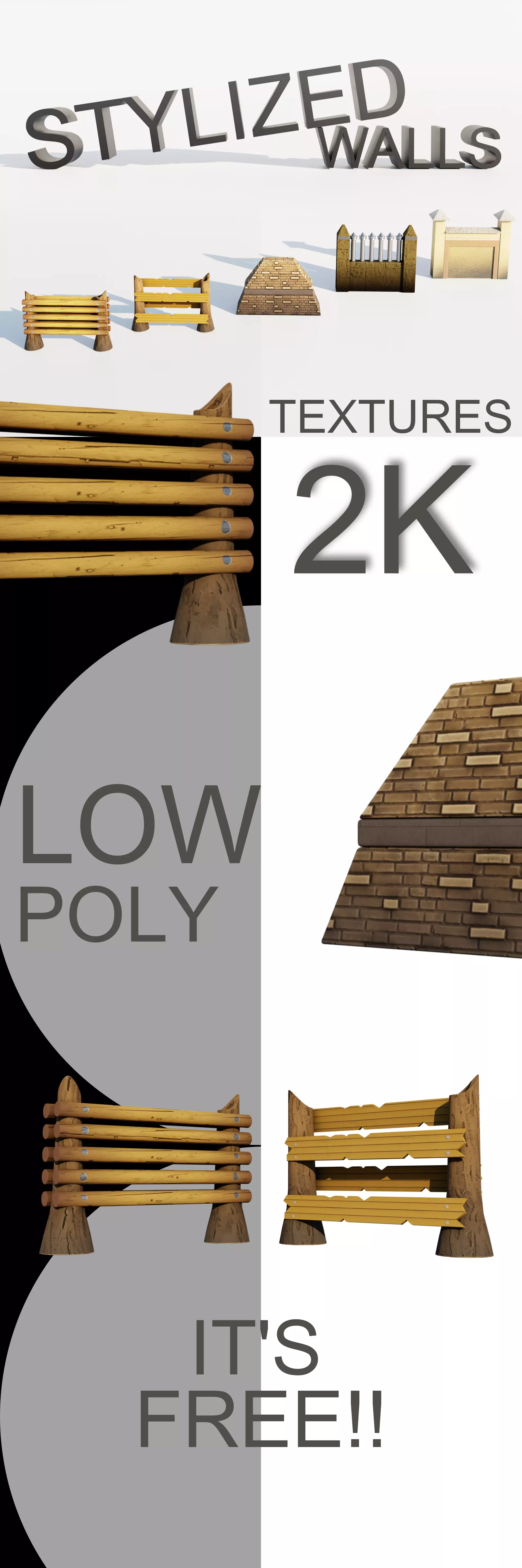 Stylized Walls Free low-poly 3D model_0