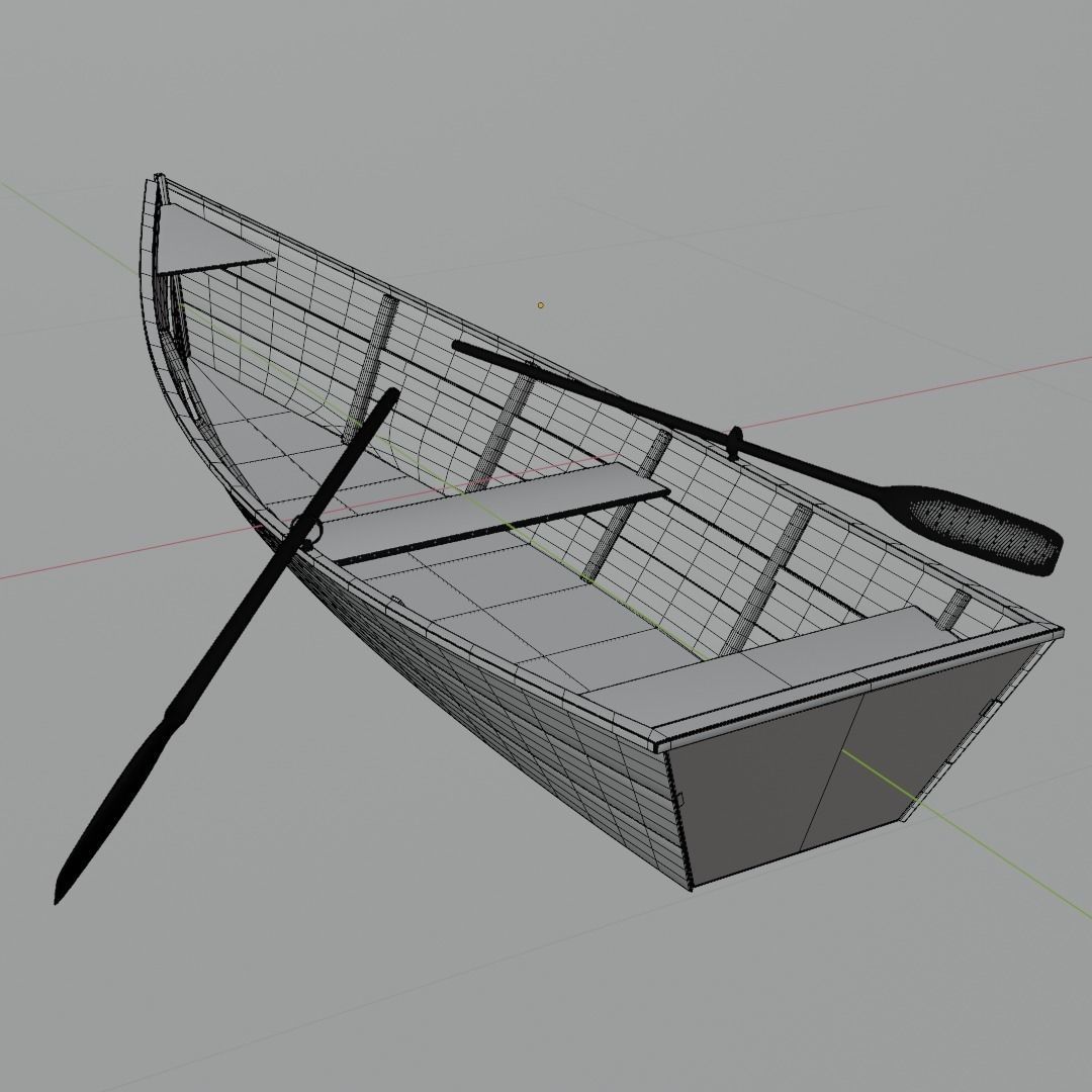 Wooden row boat 3D model_6