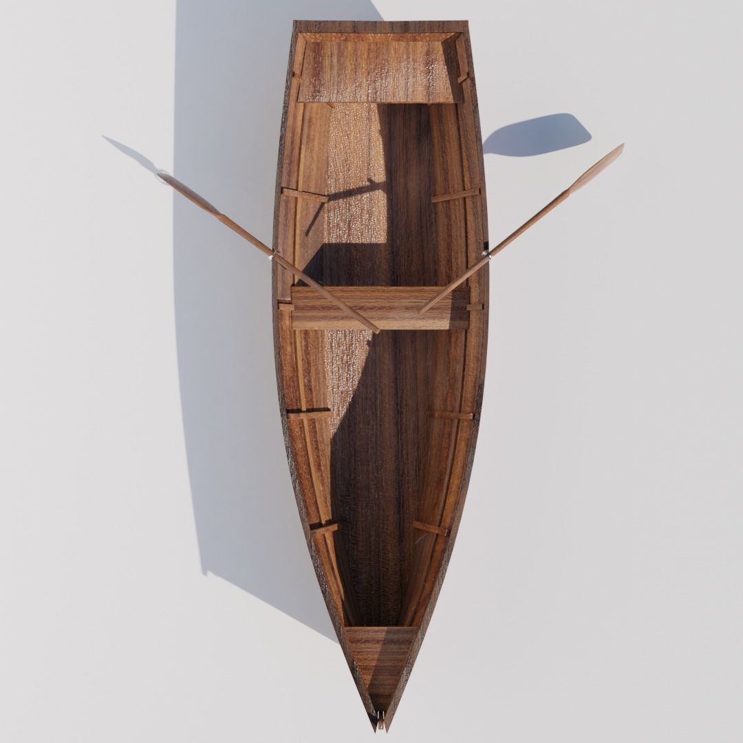 Wooden row boat 3D model_5