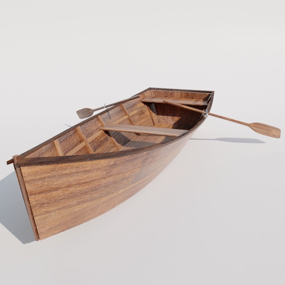 Wooden row boat 3D model_4