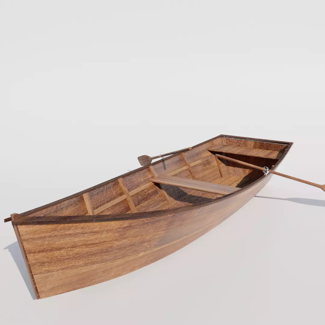 Wooden row boat 3D model_0