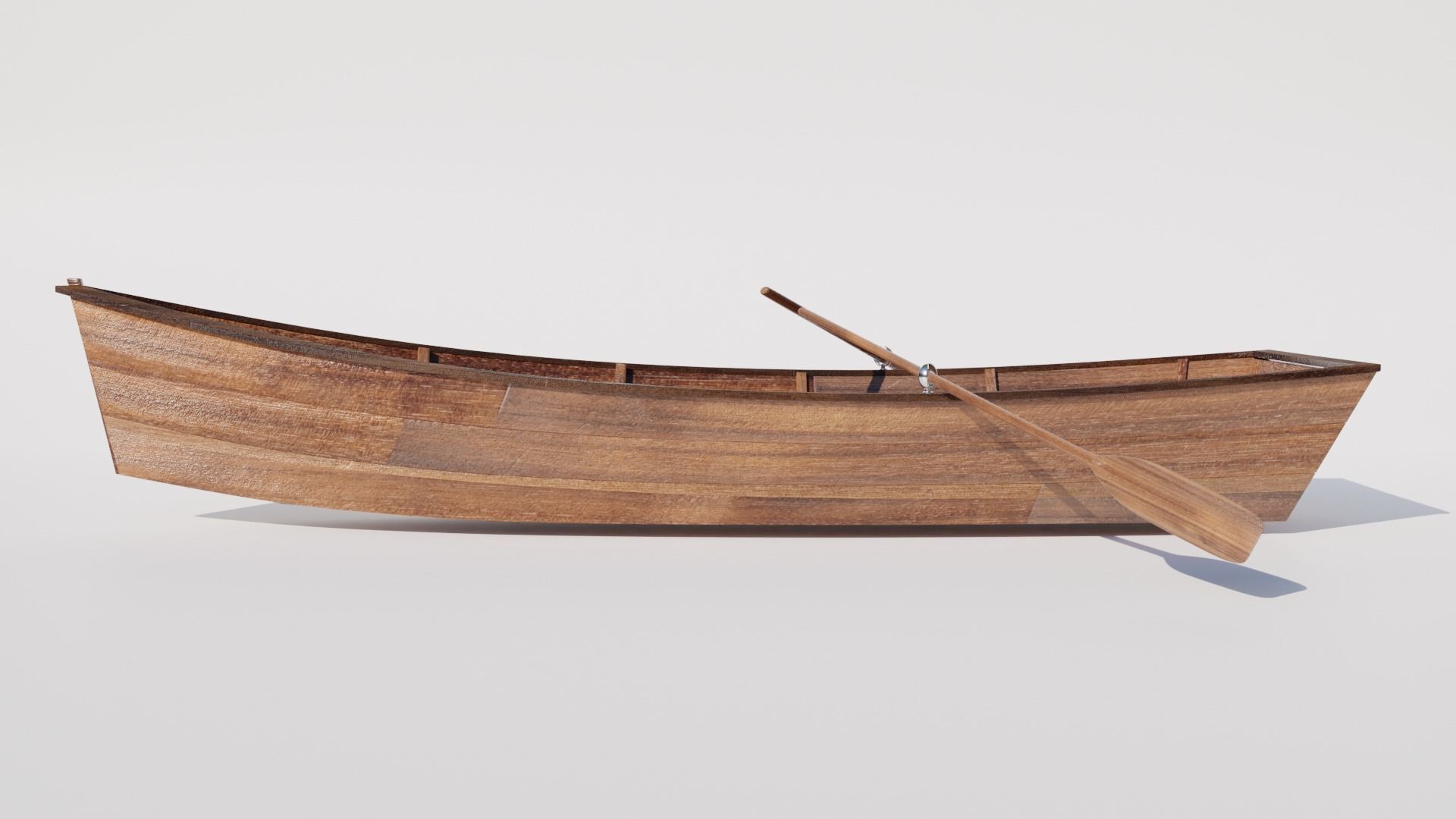 Wooden row boat 3D model_3