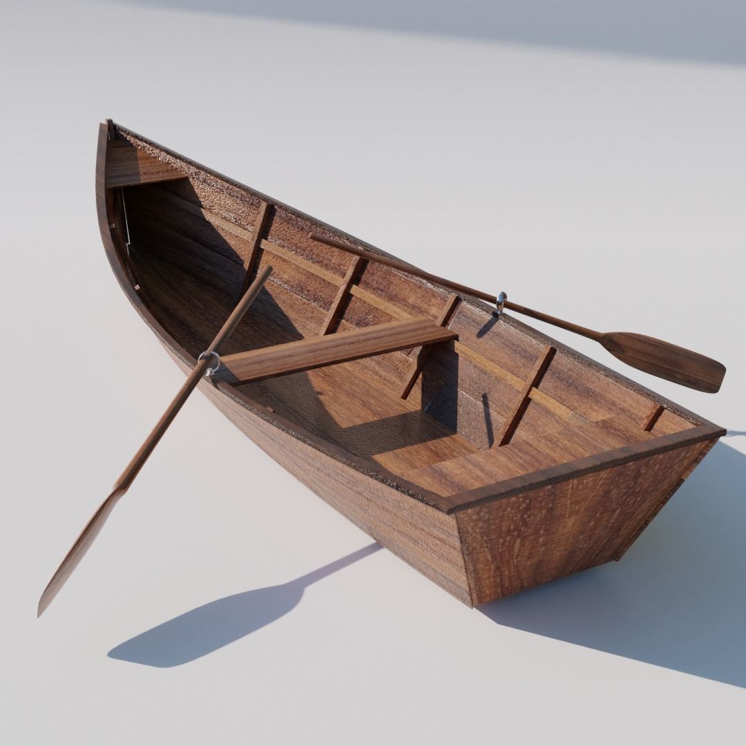 Wooden row boat 3D model_1