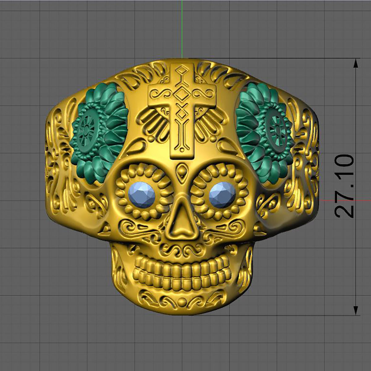 Skull ring 3DM STL OBJ model for 3D printing and CNC 3D print model_3