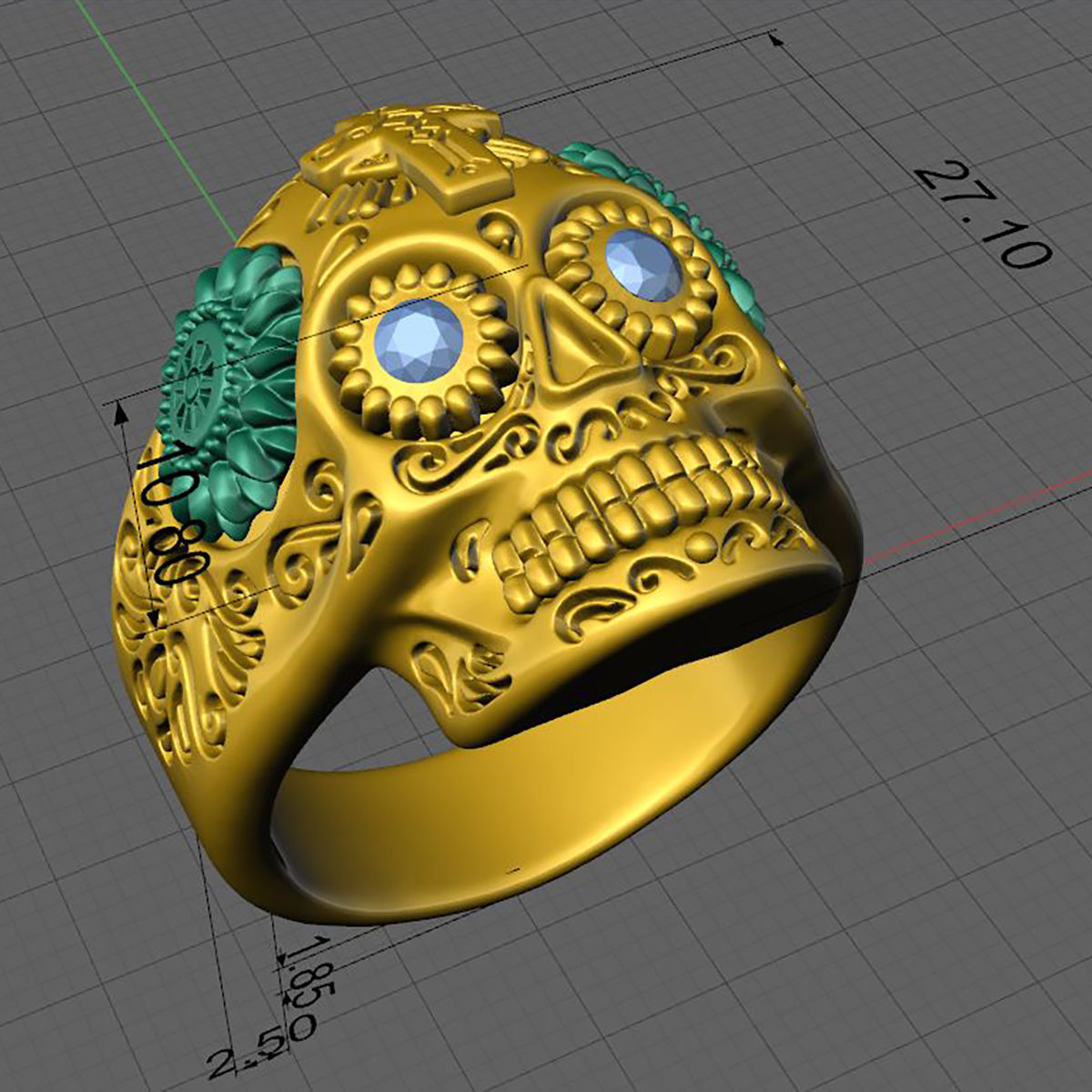 Skull ring 3DM STL OBJ model for 3D printing and CNC 3D print model_5