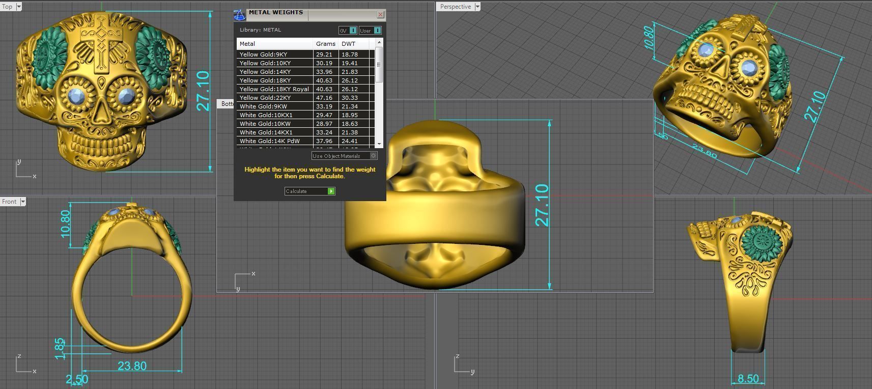 Skull ring 3DM STL OBJ model for 3D printing and CNC 3D print model_9