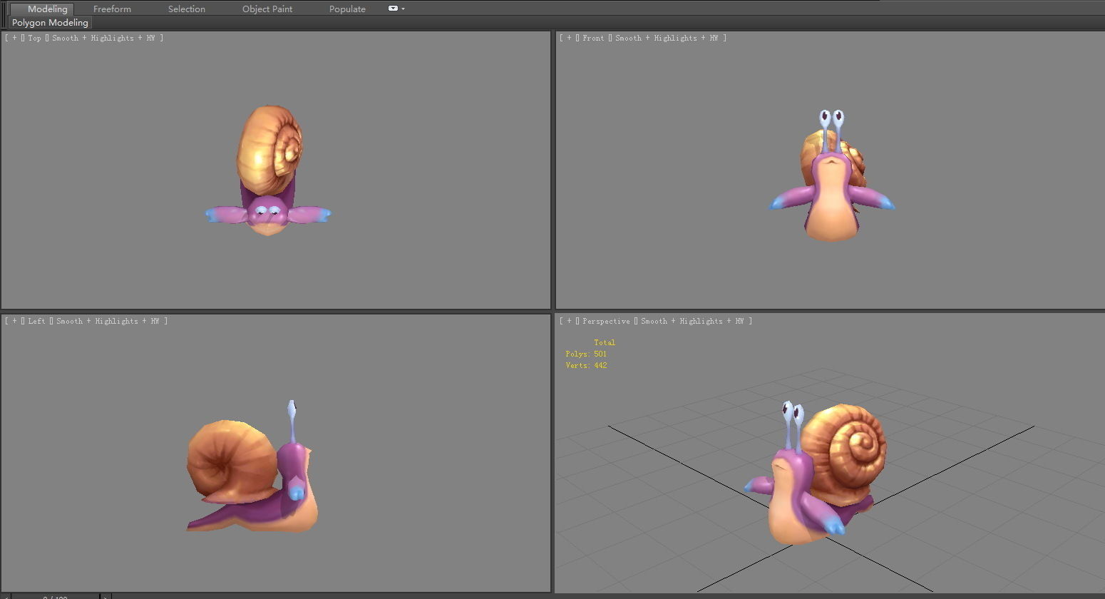 Cartoon purple snail Low-poly 3D model_4