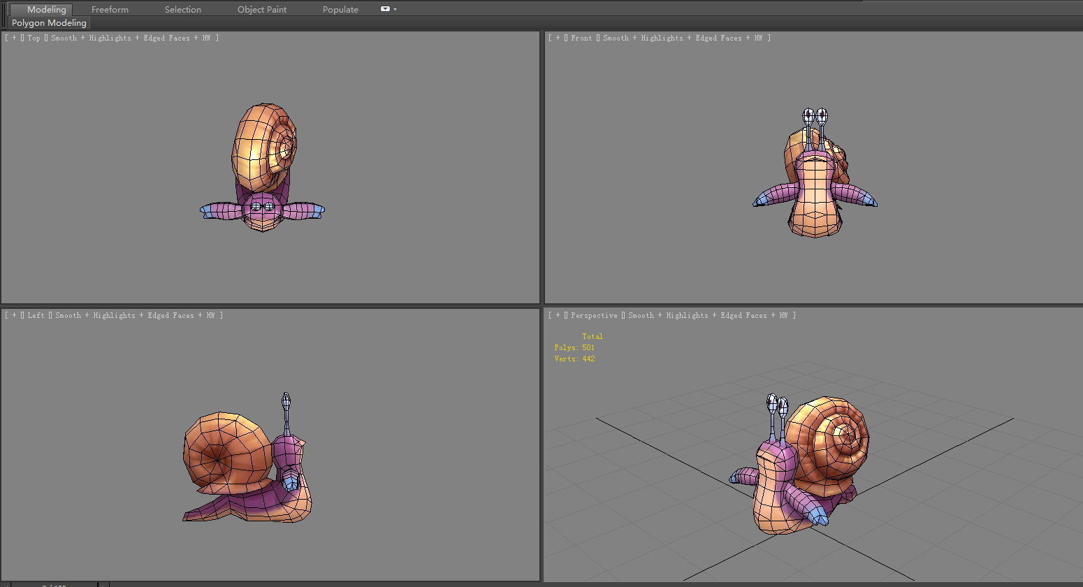 Cartoon purple snail Low-poly 3D model_5