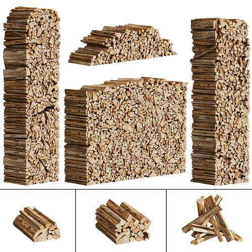 038 Firewood Logs 01 Packed Stacks  3D model