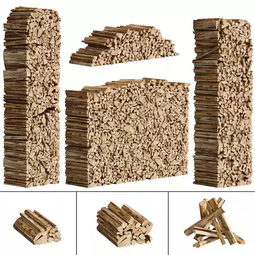 038 Firewood Logs 01 Packed Stacks  3D model