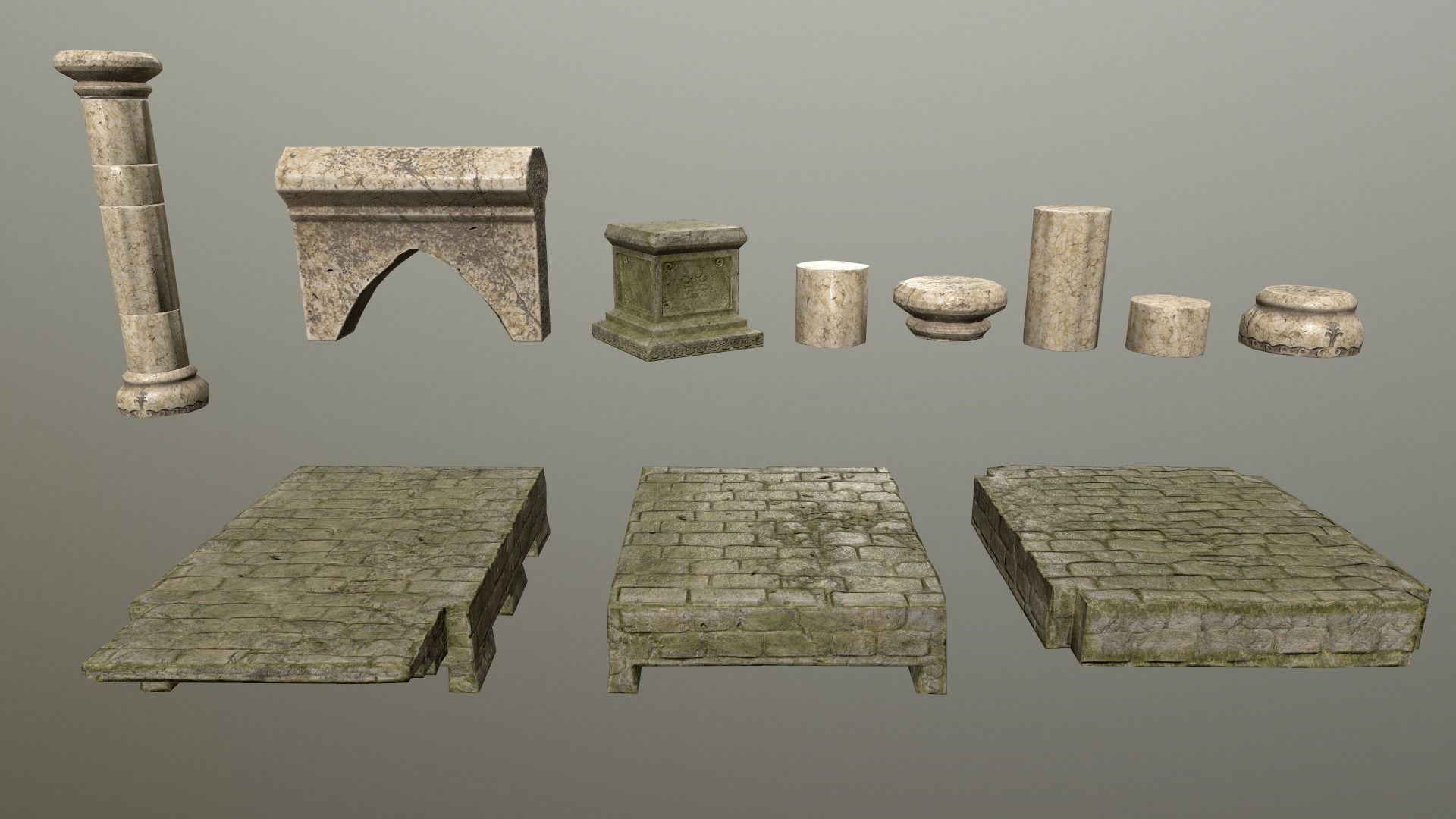 Altar Set stone column Low-poly 3D model_2