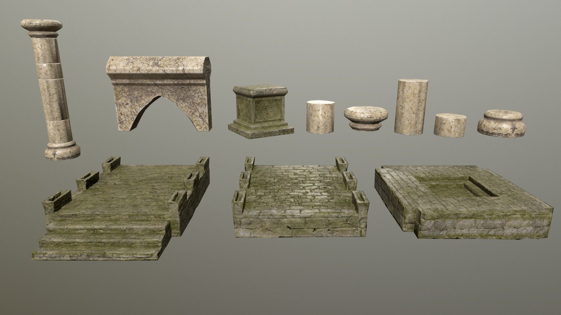 Altar Set stone column Low-poly 3D model_1